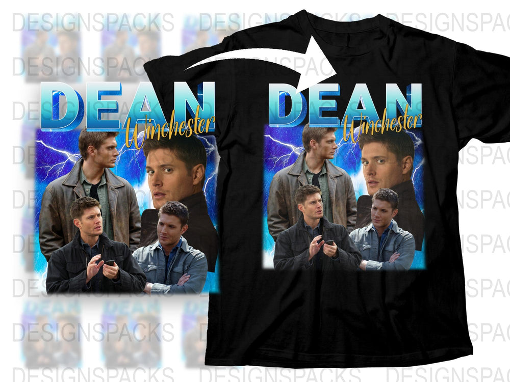Dean Winchester Fan T-Shirt, Supernatural TV Show Graphic Tee, Multiple Poses Casual Fashion, Unisex Black Cotton Shirt