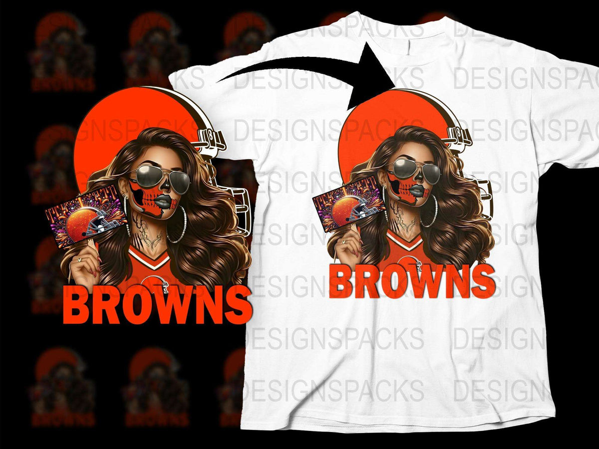 Trendy Browns Fan T-Shirt, Hip Graphic Tee, Cool Woman with Sunglasses, Fashionable Streetwear Shirt, Urban Style Top