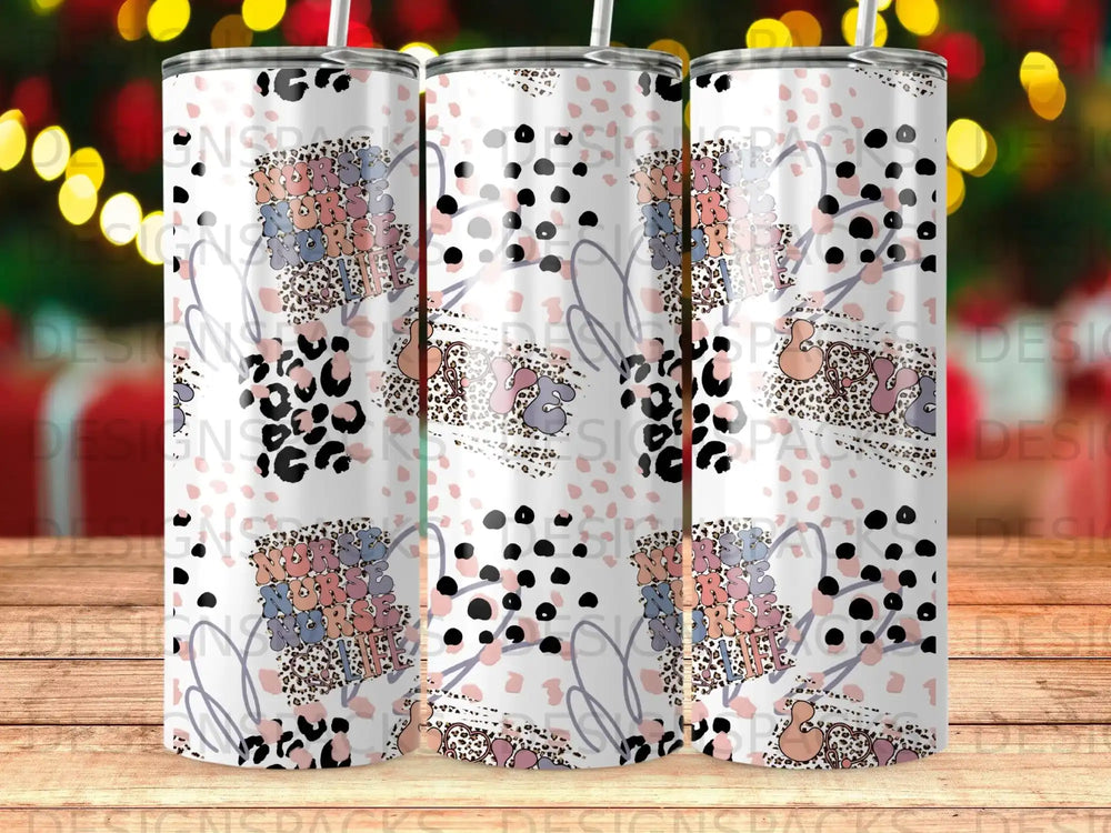 Tumbler with "Merry Merry Merry" text and leopard print polka dots.