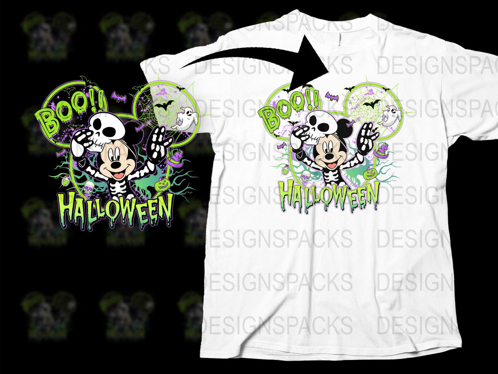 Halloween Mickey Mouse Boo T-Shirt, Spooky Cartoon Character Tee, Kids and Adults Holiday Apparel