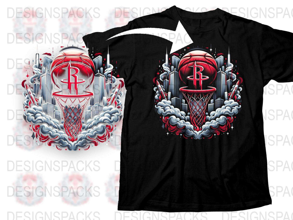 Urban Style Red Basketball Graphic T-Shirt, Cool Streetwear, Sports Casual Tee, Unique Design Top