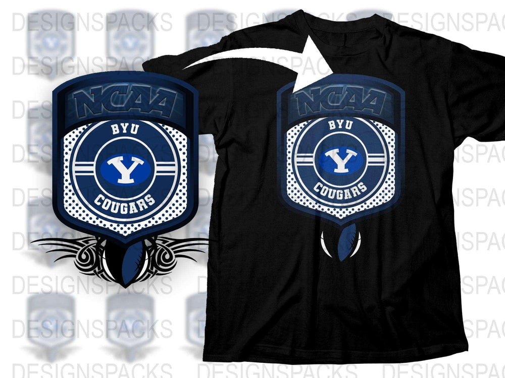 BYU Cougars NCAA Sports Team Logo Black T-Shirt, College Football Apparel, Athletic Fan Gear Tee