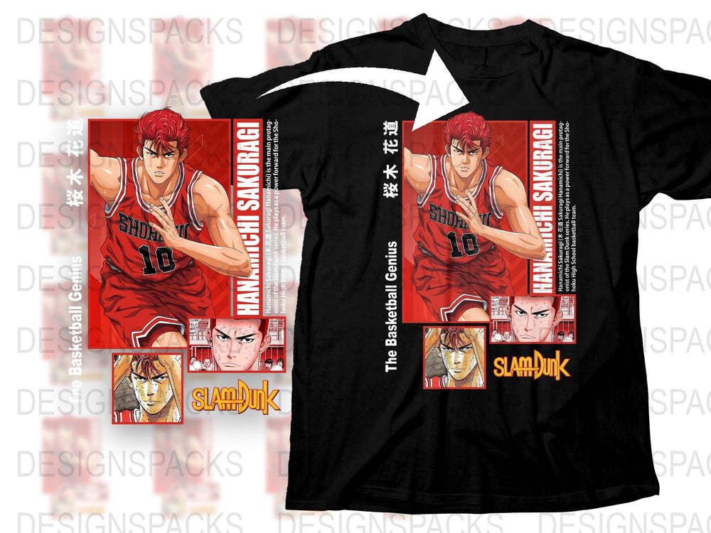 Slam Dunk Anime T-Shirt, Hanamichi Sakuragi Graphic Tee, Basketball Manga Fans, Unisex Red Black Shirt