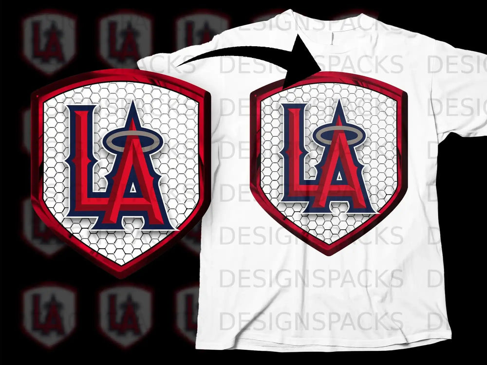 LA Logo Shield Design on White T-shirt Product