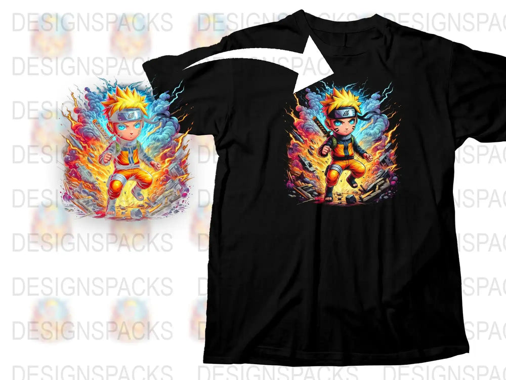 Anime Style Graphic T-Shirt, Fire Warrior Character, Bright Colors, Unisex Casual Wear, Collectible Manga Shirt, Vibrant Print