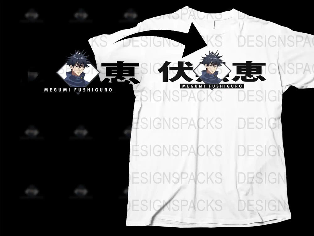 Megumi Fushiguro Anime T-Shirt, Jujutsu Kaisen Graphic Tee, Unisex Manga Character Shirt, Black and White Design