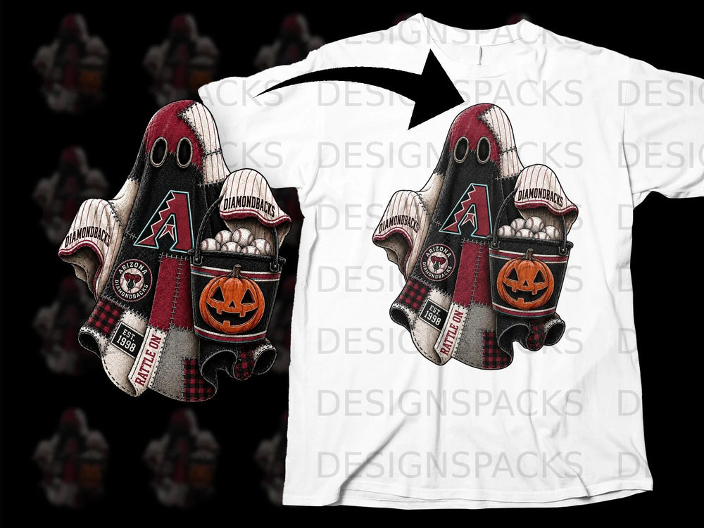 Arizona Diamondbacks ghost Halloween graphic with pumpkin and baseballs.