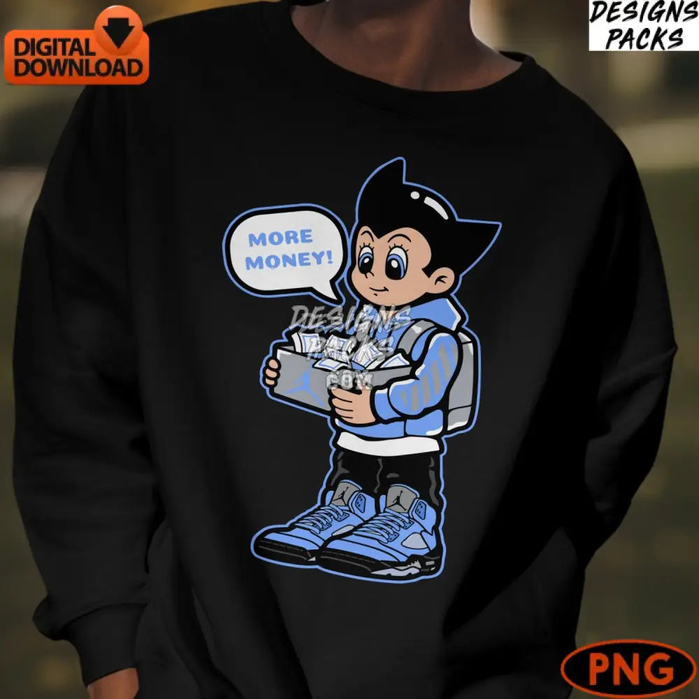 Digital Money Boy Cartoon Clipart Instant Download Png Wealth-Themed Graphic For Diy Projects