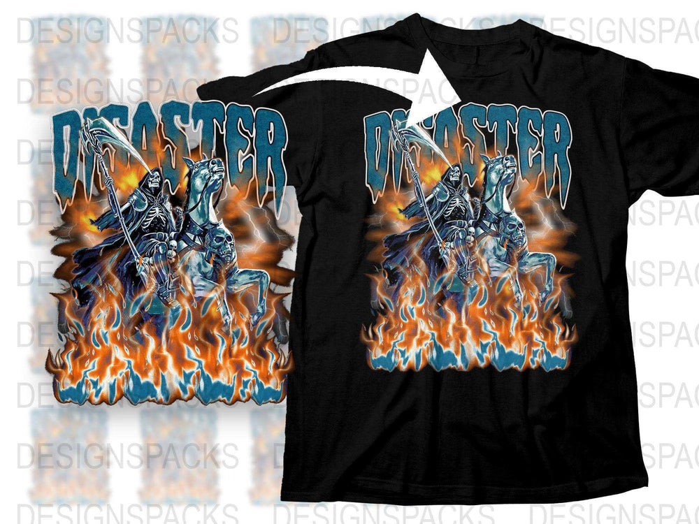 Disaster Grim Reaper on Horse Riding Through Flames Png Digital Download