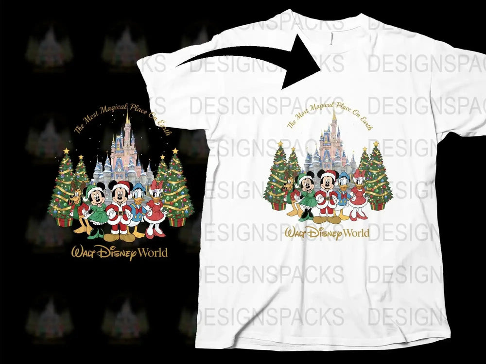 Disney World Christmas T-Shirt Magical Castle and Characters Holiday Tee for Family