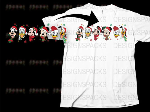 Disney Christmas T-Shirt, Mickey Friends Holiday Tee, Festive Family Matching Shirts, Cartoon Character White Top