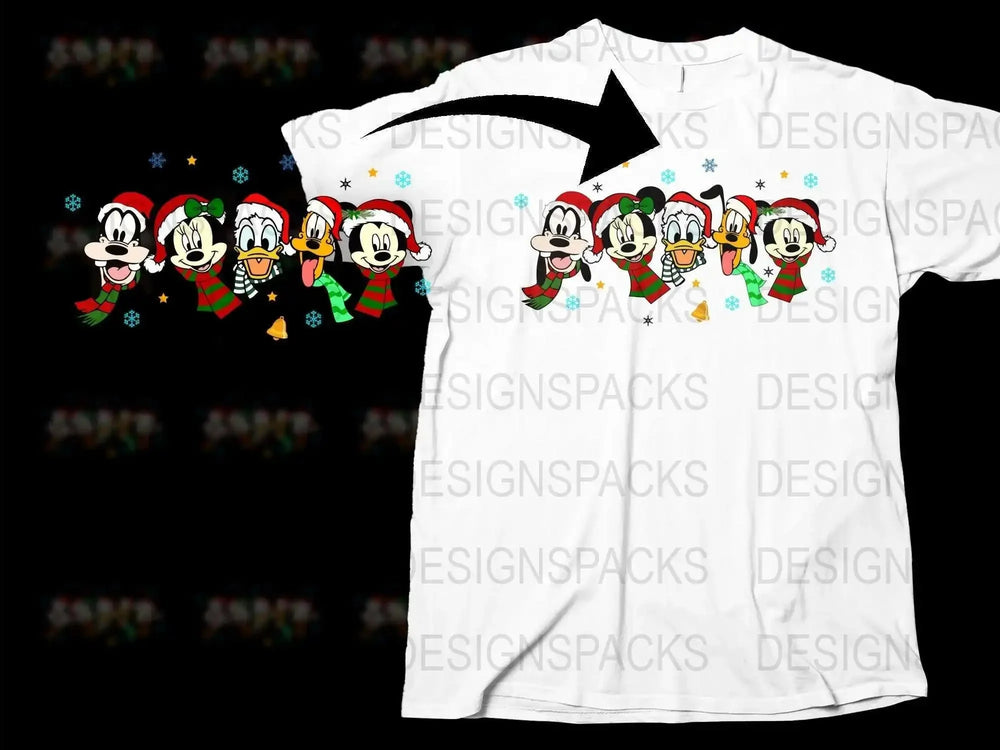 Festive Holiday T-Shirt Mickey and Friends Christmas Graphic Tee Unisex Adult Kids Sizes
