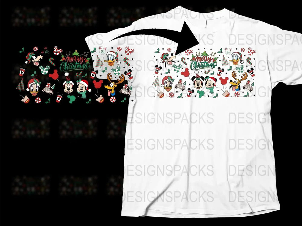 Festive Christmas T-Shirt with Cute Cartoon Characters, Holiday Apparel for Family