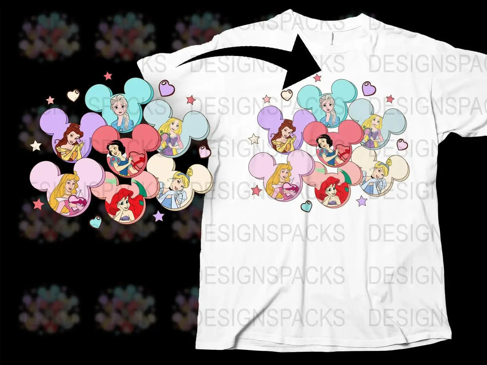 Disney Princess Valentine's Day Love Hearts Png Digital Download