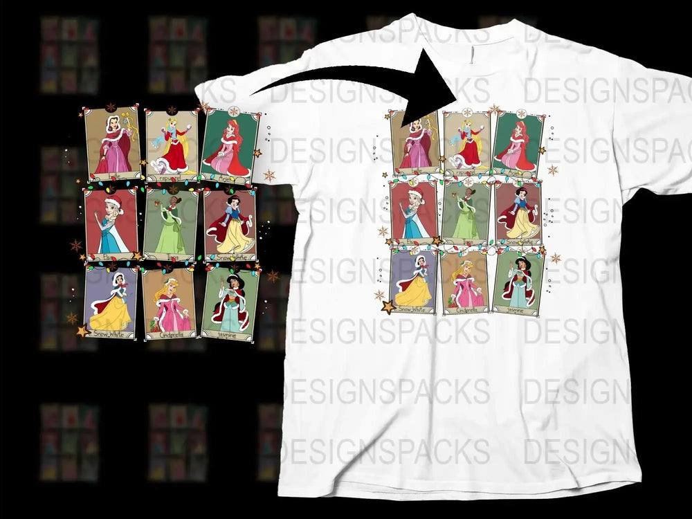 Princess Cartoon Character Window Frames Graphic T-Shirt for Kids, Colorful Birthday Gift