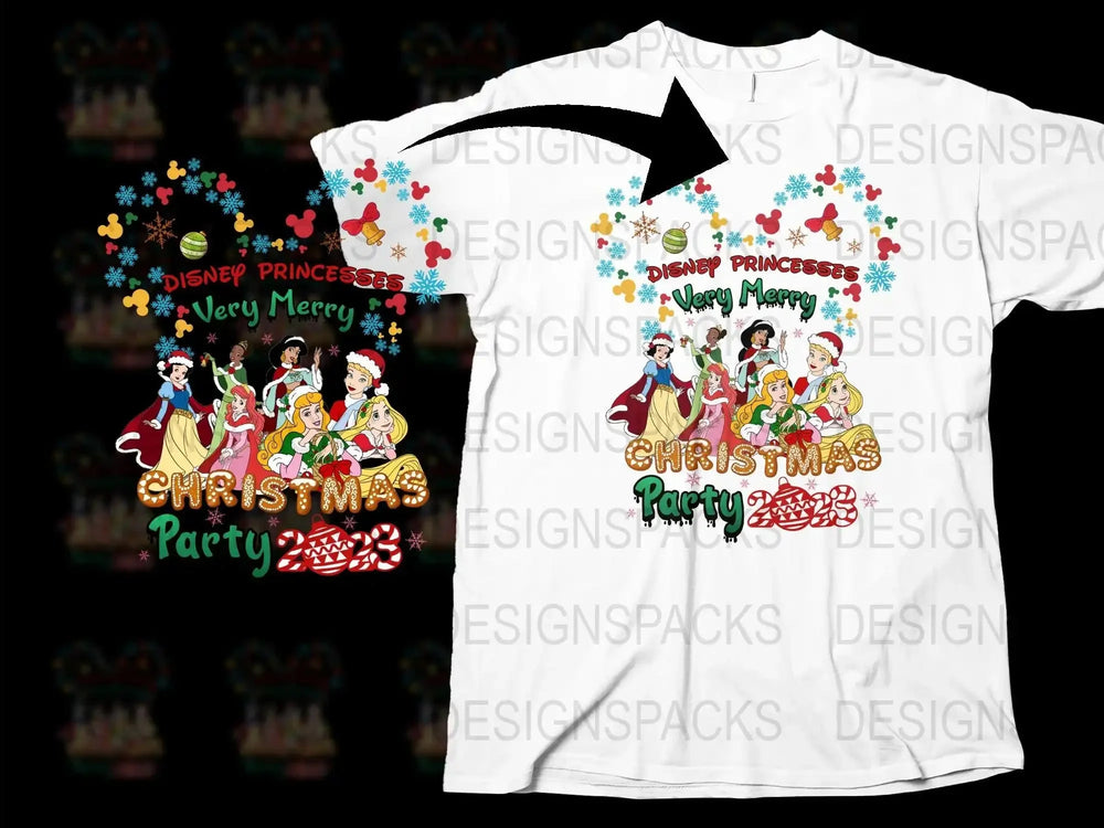 Disney Princess Christmas Party T-Shirt, Kids Holiday Graphic Tee, Family Festive Apparel