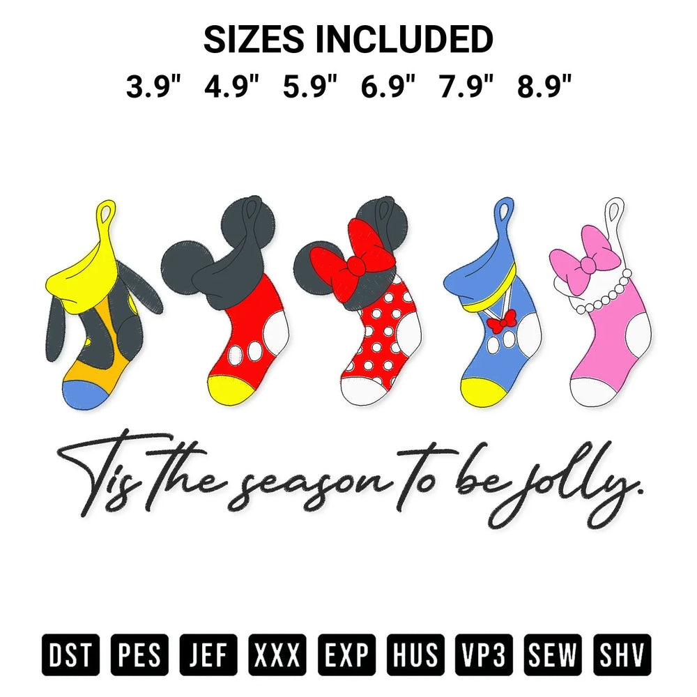 Disney Stockings Tis The Season To Be Jolly Embroidery Design