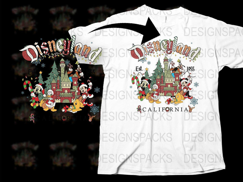 Disneyland California Christmas Theme T-shirt, Vintage 1955 Mickey Mouse Holiday Tee