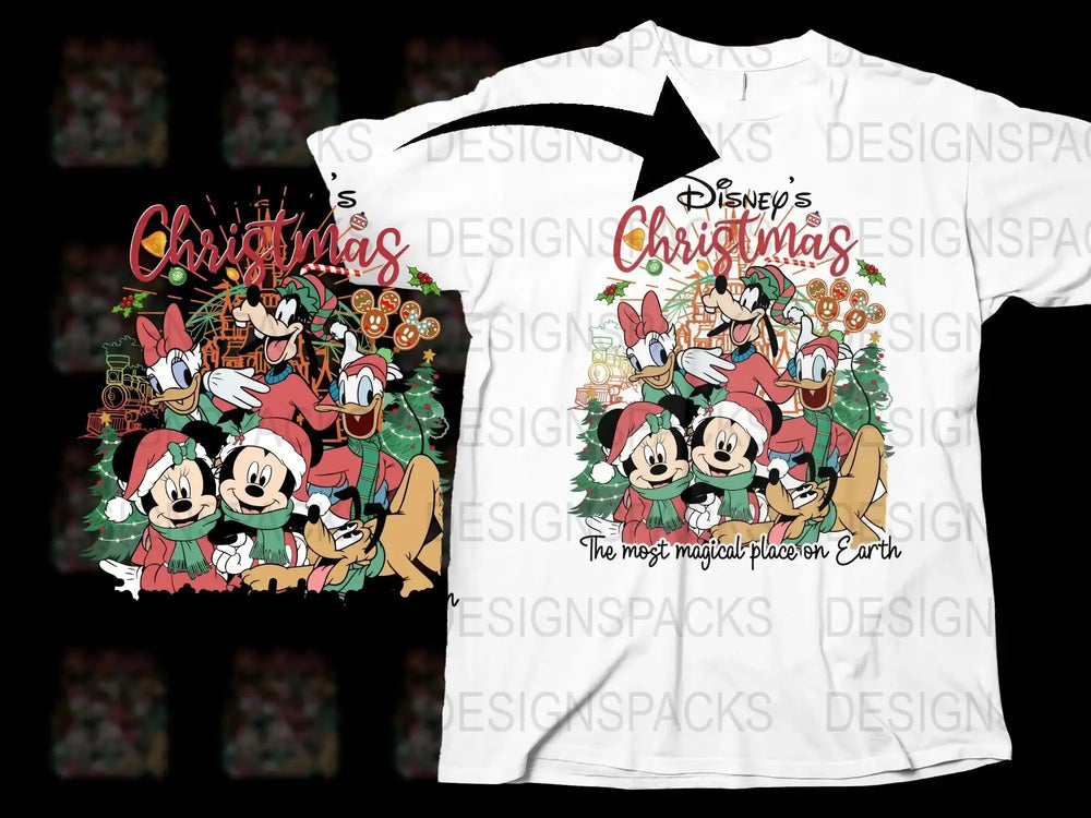 Disney Christmas T-Shirt, Mickey and Friends Holiday Tee, Festive Family Apparel, White Graphic Shirt