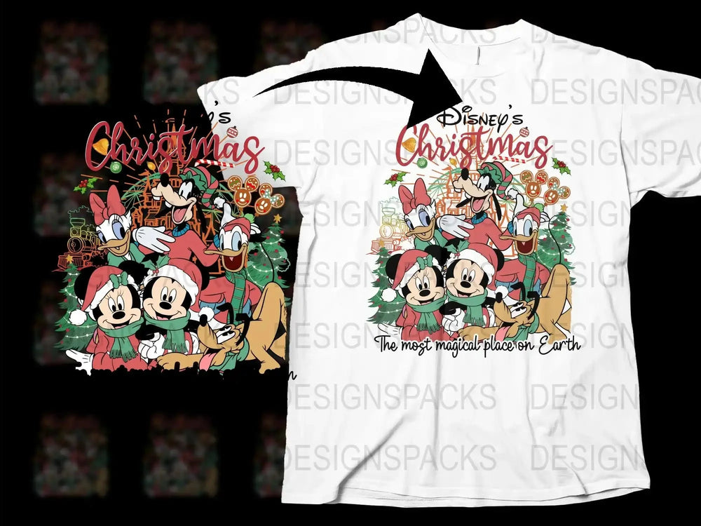Disney Christmas T-Shirt Mickey Minnie Holiday Graphic Tee Family Festive Apparel