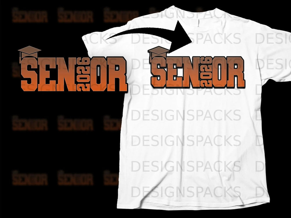 Senior 2026 graphic with graduation cap on orange text.