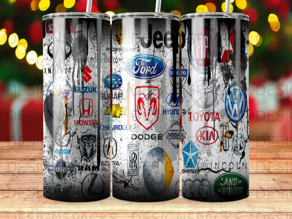 Distressed Car Logos Collage Tumbler Digital Wrap Design