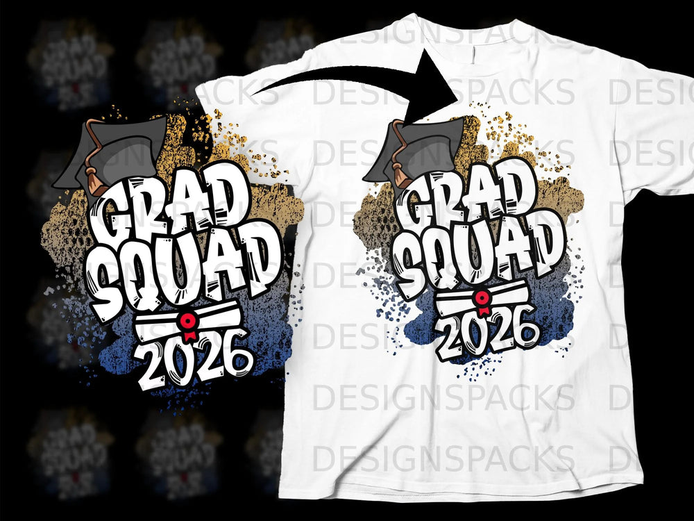 Grad Squad 2026 graphic with graduation caps and a rolled diploma.