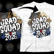Grad Squad 2026 graphic with graduation caps and a rolled diploma.