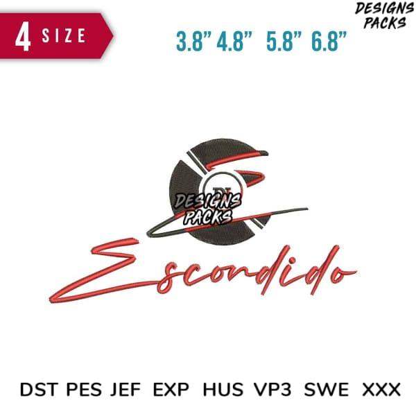 Escondido embroidery design in 4 sizes, compatible with DST PES JEF formats for instant download