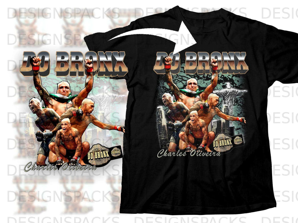 Black t-shirt with "DO BRONX" and Charles Oliveira UFC design.