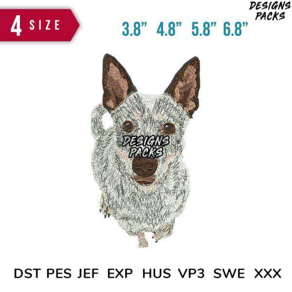 Blue Heeler dog embroidery design in 4 sizes, compatible with DST PES JEF formats for instant download