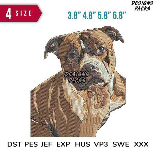 Embroidery design of a brown and white dog in 4 sizes, compatible with DST PES JEF formats for instant download