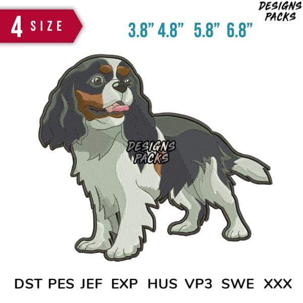 Cavalier King Charles Spaniel embroidery design in 4 sizes, compatible with DST PES JEF formats