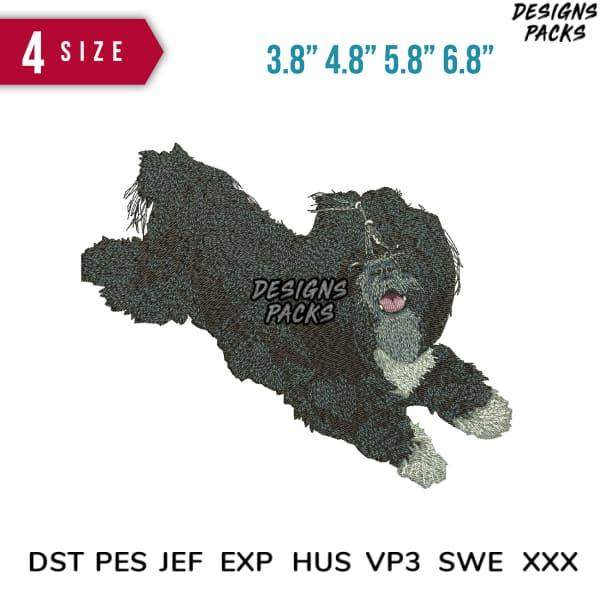 Embroidery design of playful black dog in 4 sizes, compatible with DST PES JEF formats for instant download
