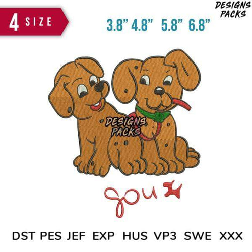 Cute puppy embroidery design in 4 sizes, PES DST formats for machine embroidery projects
