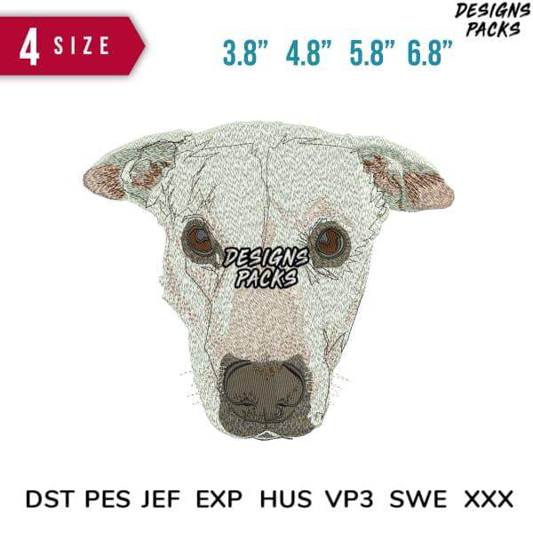 Embroidery design of dog face in 4 sizes, compatible with DST PES JEF formats for instant download