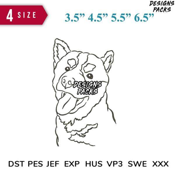 Dog embroidery design in 4 sizes, compatible with DST PES JEF formats for instant download