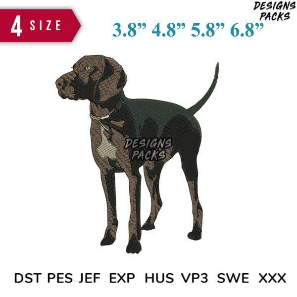 German Shorthaired Pointer embroidery design in 4 sizes, DST PES JEF formats, print-ready for DTG/DTF