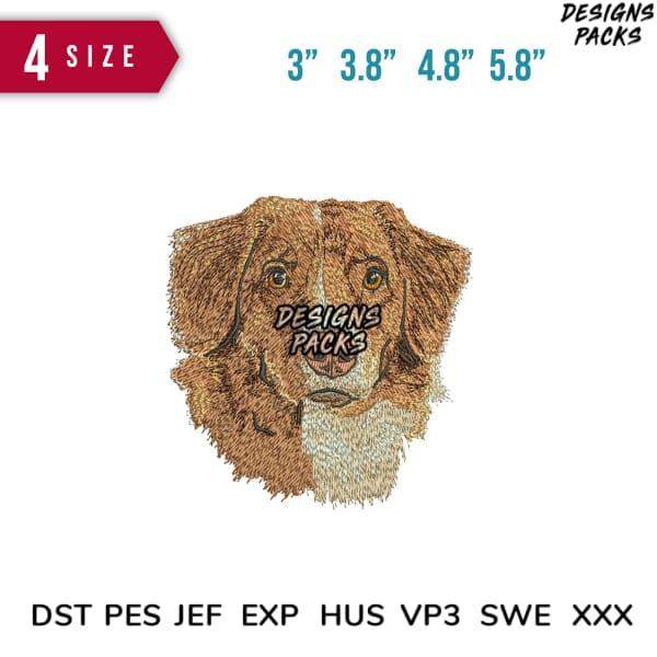 Embroidery design of a dog face in 4 sizes, compatible with DST PES JEF formats for instant download.