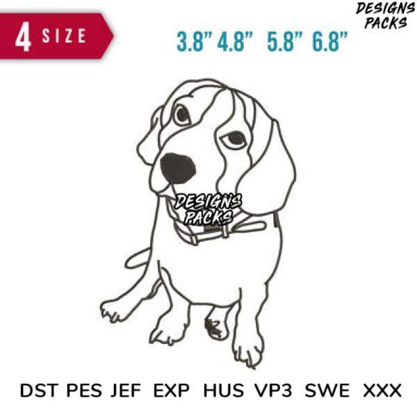 Beagle dog embroidery design in 4 sizes, compatible with DST PES JEF formats for instant download