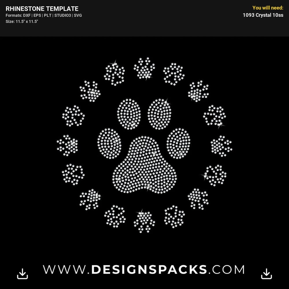 Dog Paw Fram Rhinestone Digital Template
