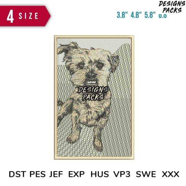 Embroidery design of a cute dog in 4 sizes, compatible with DST PES JEF formats for instant download.