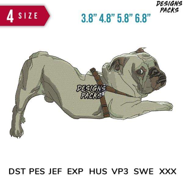 Pug dog embroidery design in 4 sizes, print-ready formats for DTG, DTF, and tumbler wraps