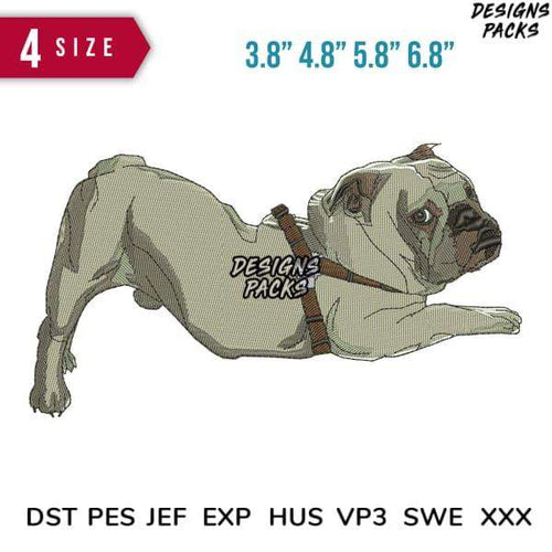 Pug dog embroidery design in 4 sizes, print-ready formats for DTG, DTF, and tumbler wraps