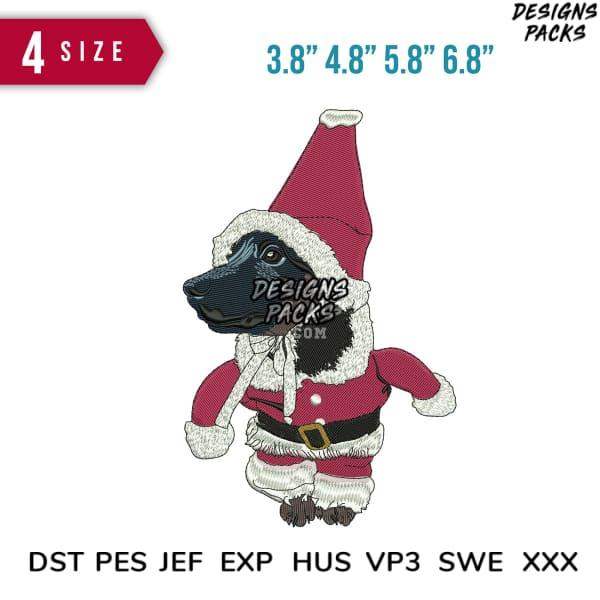 Cute Santa dog embroidery design in 4 sizes, DTF/DTG ready, PES & DST formats for instant download