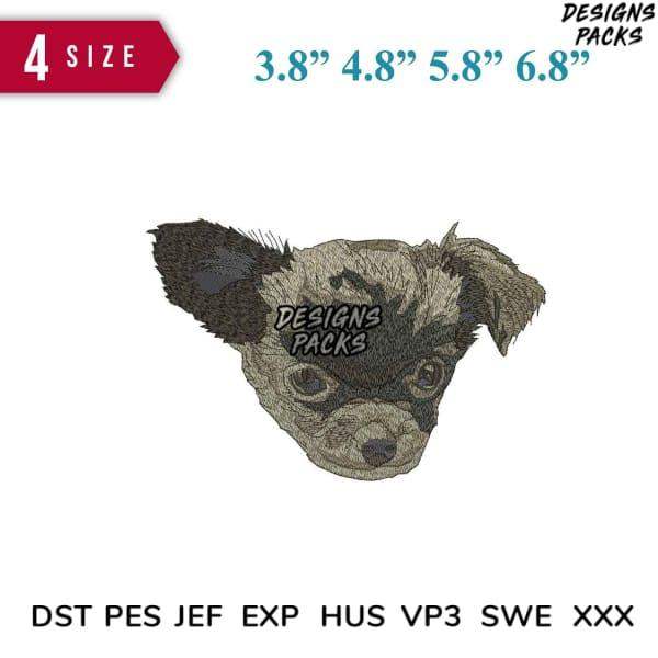 Chihuahua dog embroidery design in 4 sizes, PES DST JEF formats, print-ready for machine embroidery