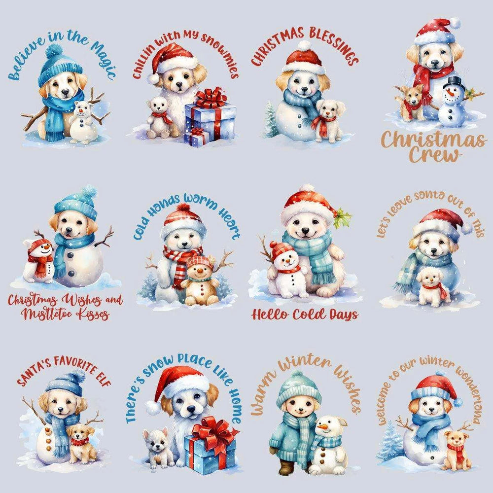 11 Dog Snowman Winter Designs Bundle PNG