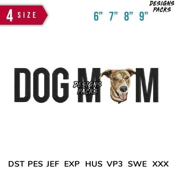 Dog Mom embroidery design with dog face, 4 sizes, PES DST JEF formats for instant download