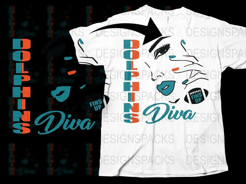 Dolphins Diva T-Shirt, Fins Up, Sports Fan Apparel, Graphic Tee, Women's Football Shirt, Stylish Game Day Gear