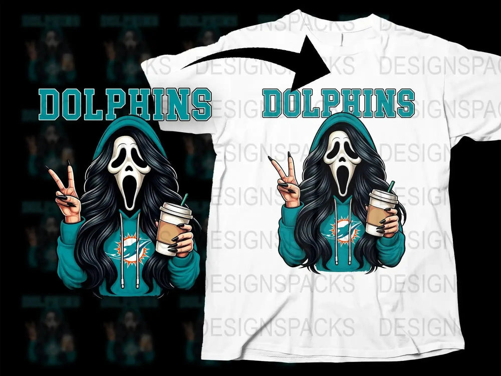 Dolphins NFL GhostFace Scream Girl Graphic Png Digital Download